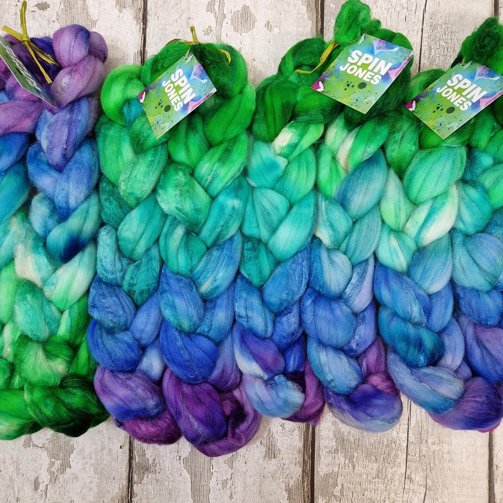 Merino and tussah silk wool top - Hand dyed - 100g (3.5oz) - ENCHANTMENT