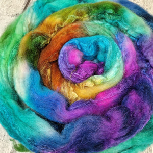 Bluefaced Leicester and tussah silk wool top - Hand dyed - 100g (3.5oz) - PUDDLE