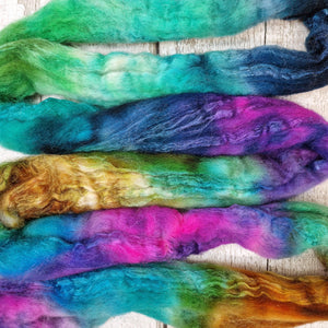 Bluefaced Leicester and tussah silk wool top - Hand dyed - 100g (3.5oz) - PUDDLE