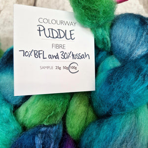 Bluefaced Leicester and tussah silk wool top - Hand dyed - 100g (3.5oz) - PUDDLE