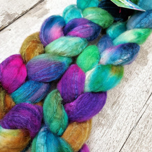 Bluefaced Leicester and tussah silk wool top - Hand dyed - 100g (3.5oz) - PUDDLE
