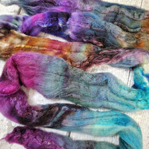 Bluefaced Leicester and tussah silk wool top - Hand dyed - 100g (3.5oz) - CHRYSALISM