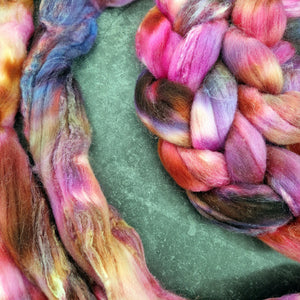 Merino and tussah silk wool top - Hand dyed - 100g (3.5oz) - PHOENIX