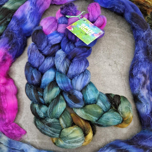 Merino and tussah silk wool top - Hand dyed - 100g (3.5oz) - MIDNIGHT GARDEN