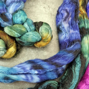 Merino and tussah silk wool top - Hand dyed - 100g (3.5oz) - MIDNIGHT GARDEN