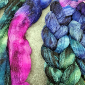 Merino and tussah silk wool top - Hand dyed - 100g (3.5oz) - MIDNIGHT GARDEN