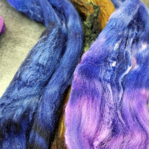 Merino and tussah silk wool top - Hand dyed - 100g (3.5oz) - MIDNIGHT GARDEN
