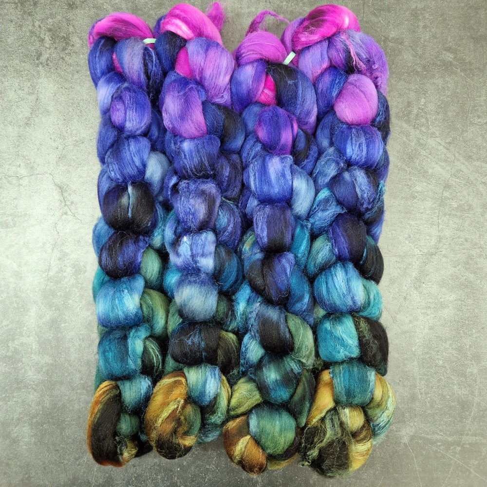 Merino and tussah silk wool top - Hand dyed - 100g (3.5oz) - MIDNIGHT GARDEN