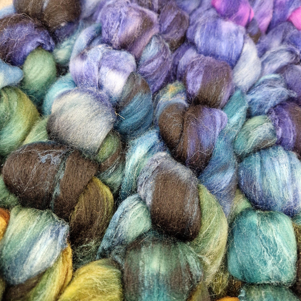 Merino and tussah silk wool top - Hand dyed - 100g (3.5oz) - MIDNIGHT GARDEN