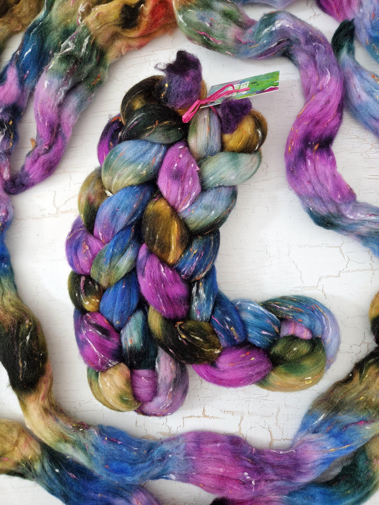 Polwarth wool and viscose nepps - Hand dyed - 100g (3.5oz) - BLUEBERRIES