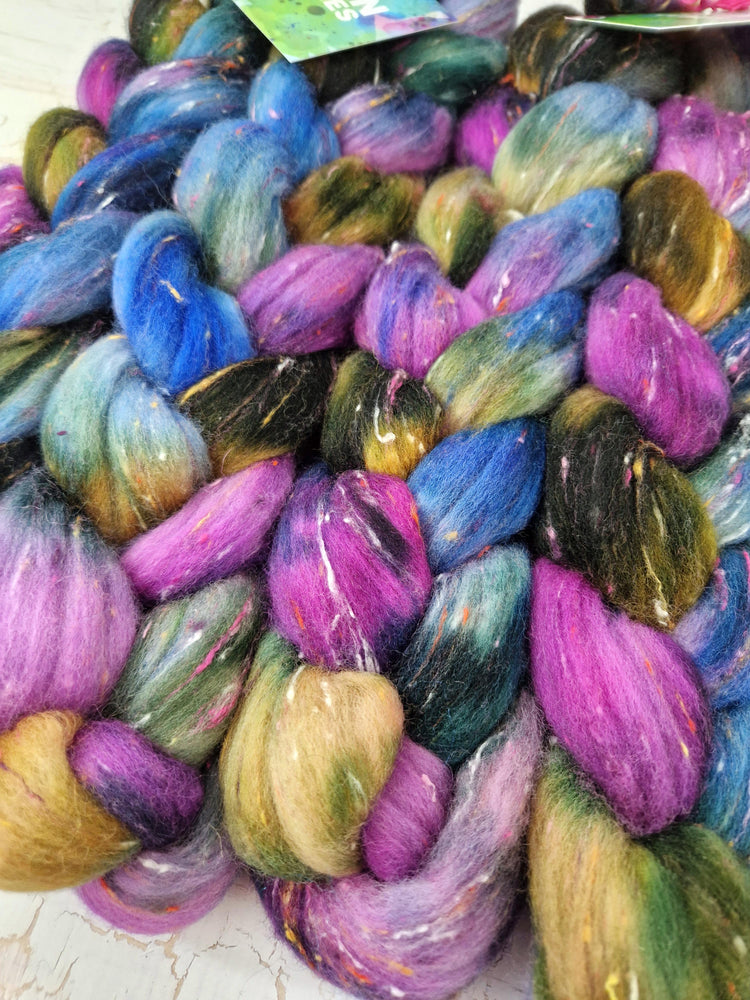 Polwarth wool and viscose nepps - Hand dyed - 100g (3.5oz) - BLUEBERRIES