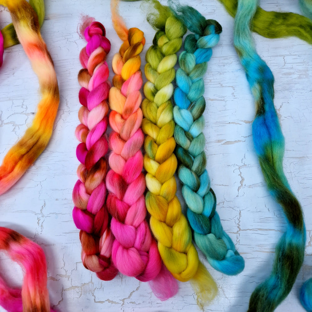 Hand dyed mini braid selection - Punta Arenas wool top - 4 x 25g  (100g 3.5oz) Set #1