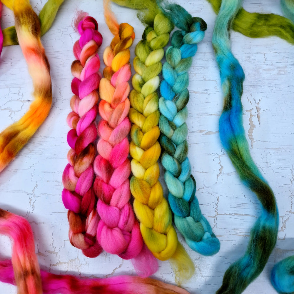 Hand dyed mini braid selection - Punta Arenas wool top - 4 x 25g  (100g 3.5oz) Set #1