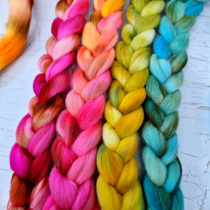 Hand dyed mini braid selection - Punta Arenas wool top - 4 x 25g  (100g 3.5oz) Set #1