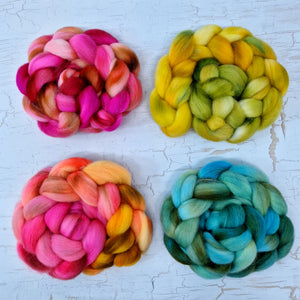 Hand dyed mini braid selection - Punta Arenas wool top - 4 x 25g  (100g 3.5oz) Set #1