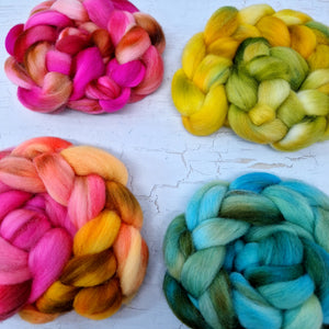 Hand dyed mini braid selection - Punta Arenas wool top - 4 x 25g  (100g 3.5oz) Set #1