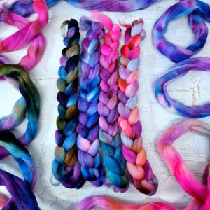 Hand dyed mini braid selection - Punta Arenas wool top - 4 x 25g  (100g 3.5oz) Set #2