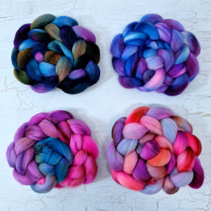 Hand dyed mini braid selection - Punta Arenas wool top - 4 x 25g  (100g 3.5oz) Set #2