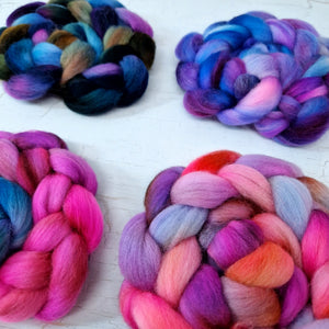 Hand dyed mini braid selection - Punta Arenas wool top - 4 x 25g  (100g 3.5oz) Set #2
