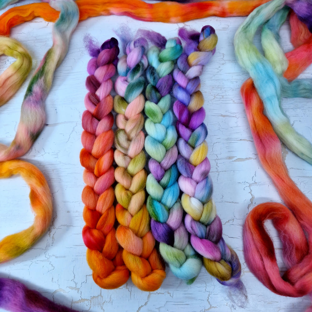 Hand dyed mini braid selection - Punta Arenas wool top - 4 x 25g  (100g 3.5oz) Set #4