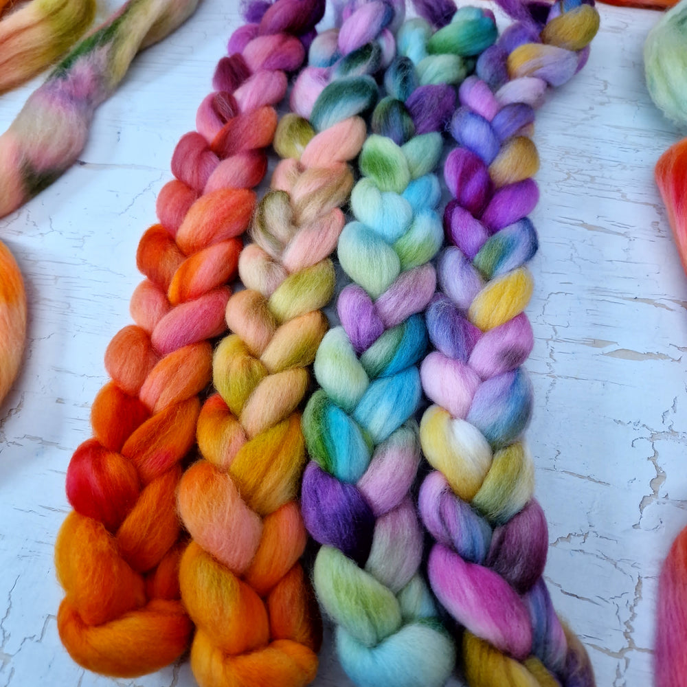 Hand dyed mini braid selection - Punta Arenas wool top - 4 x 25g  (100g 3.5oz) Set #4