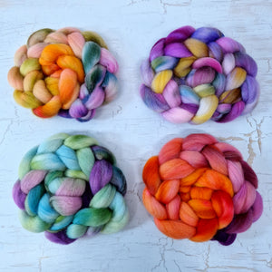 Hand dyed mini braid selection - Punta Arenas wool top - 4 x 25g  (100g 3.5oz) Set #4