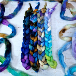 Hand dyed mini braid selection - Punta Arenas wool top - 4 x 25g  (100g 3.5oz) Set #5