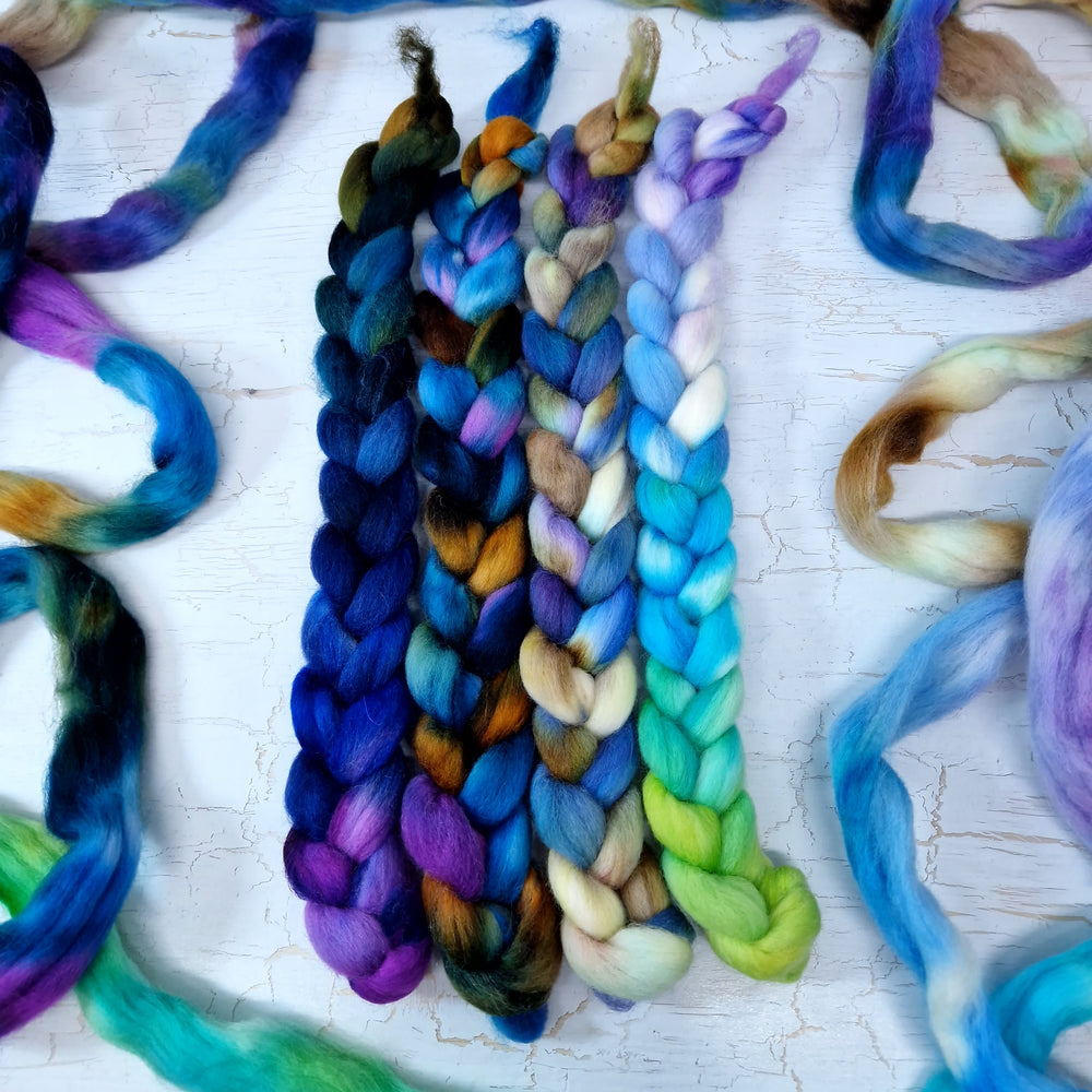 Hand dyed mini braid selection - Punta Arenas wool top - 4 x 25g  (100g 3.5oz) Set #5