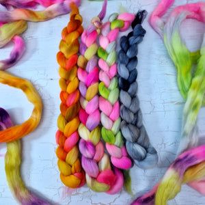 Hand dyed mini braid selection - Punta Arenas wool top - 4 x 25g  (100g 3.5oz) Set #6