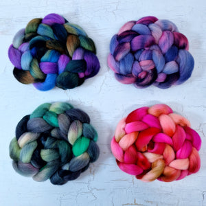 Hand dyed mini braid selection - Punta Arenas wool top - 4 x 25g  (100g 3.5oz) Set #7