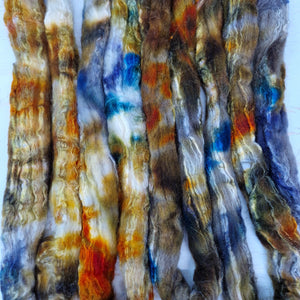 TARNISH - Bluefaced Leicester & tussah silk wool top combo - Hand dyed spinning wool - 100g (3.5oz)