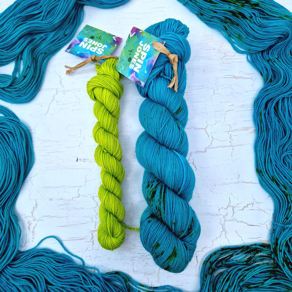 Aquatic & Chartreuse - SOCK YARN DUO - SW Falkland Merino & Nylon sock yarn