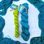 Aquatic & Chartreuse - SOCK YARN DUO - SW Falkland Merino & Nylon sock yarn