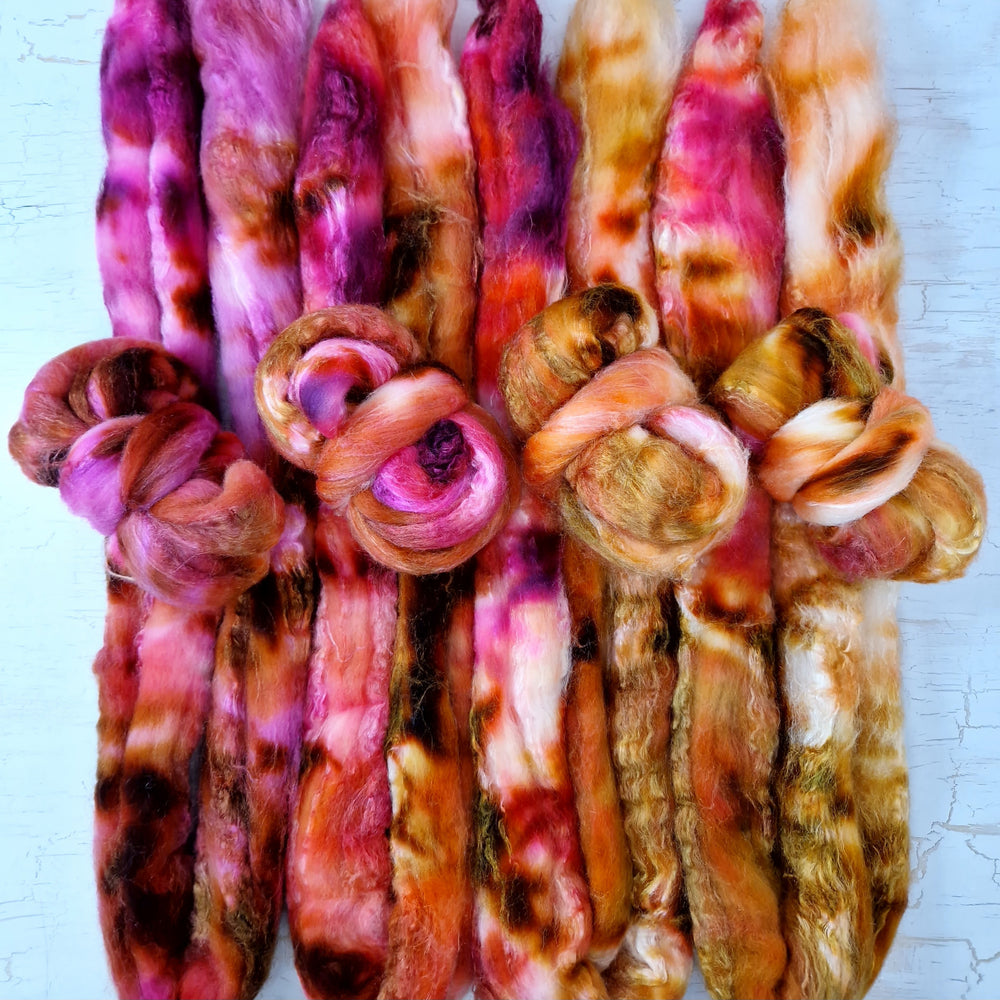 Merino & Tussah silk roving selection - 4 x 25g (4 x 0.88oz) - Set #4
