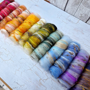 Merino wool, Cormo wool, and silk Art Batt Selection - 12 x 25g (12 x 0.88oz) - 300g 10.5oz - FAIRY RAINBOW