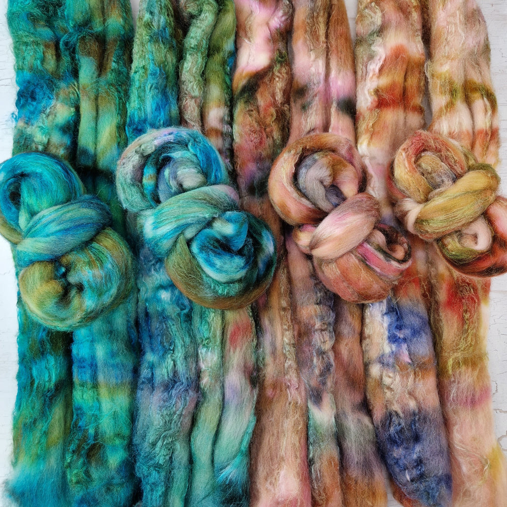 Merino & Tussah silk roving selection - 4 x 25g (4 x 0.88oz) - Set #3