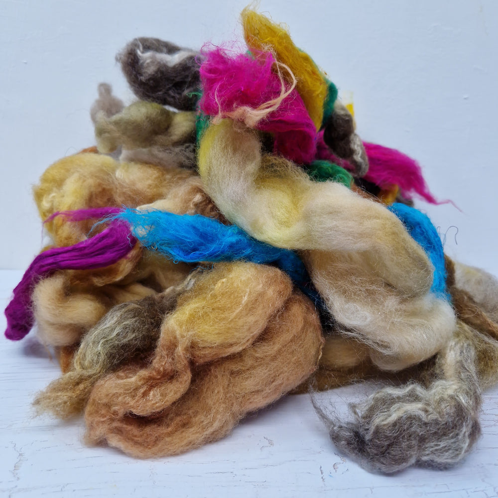 Brown Batt Food - hand dyed fibre scraps for carding, felting, and spinning. 130g (4.5oz)