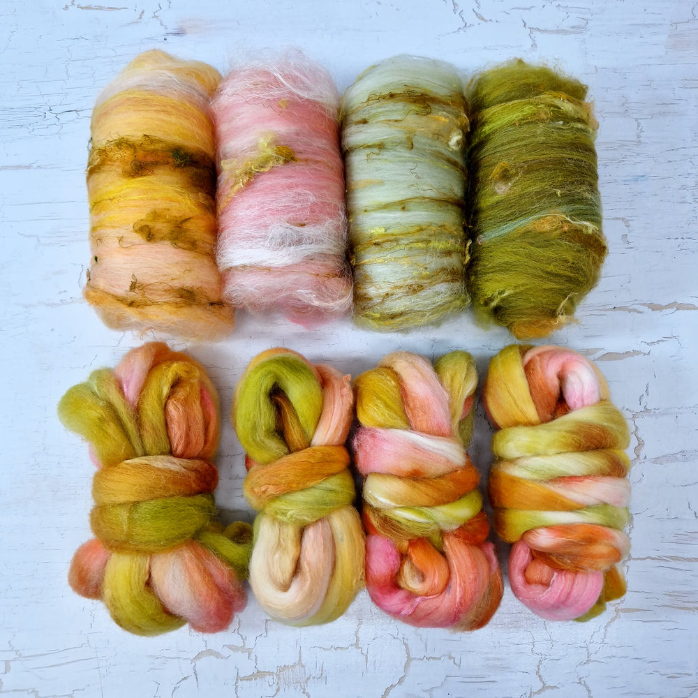 Batt & Braid Selection - 200g 7oz - Set 1 Peach Yellow Green Pink