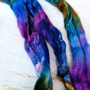 Shetland wool & tussah silk top - Hand dyed braids - 100g (3.5oz) - BLUEBERRIES