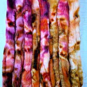 Merino & Tussah silk roving selection - 4 x 25g (4 x 0.88oz) - Set #4