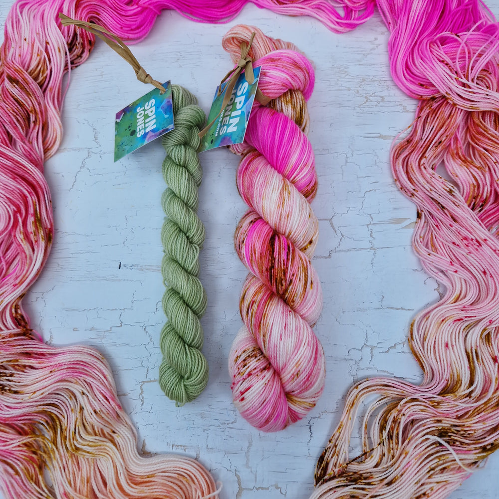 Cosmic Bloom & Pistachio SOCK YARN DUO - SW Falkland Merino wool and nylon