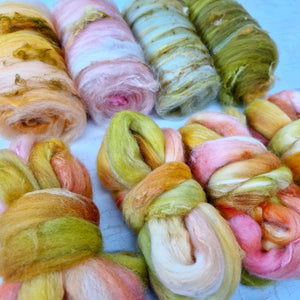 Batt & Braid Selection - 200g 7oz - Set 1 Peach Yellow Green Pink