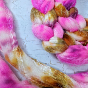 Merino and tussah silk wool top - Hand dyed - 100g (3.5oz) - Leftovers PINK GOLD