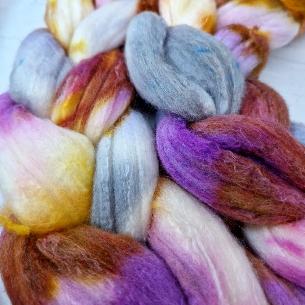 Rambouillet & Mulberry silk top - Hand dyed braids - 100g (3.5oz) Leftovers PEASEBLOSSOM