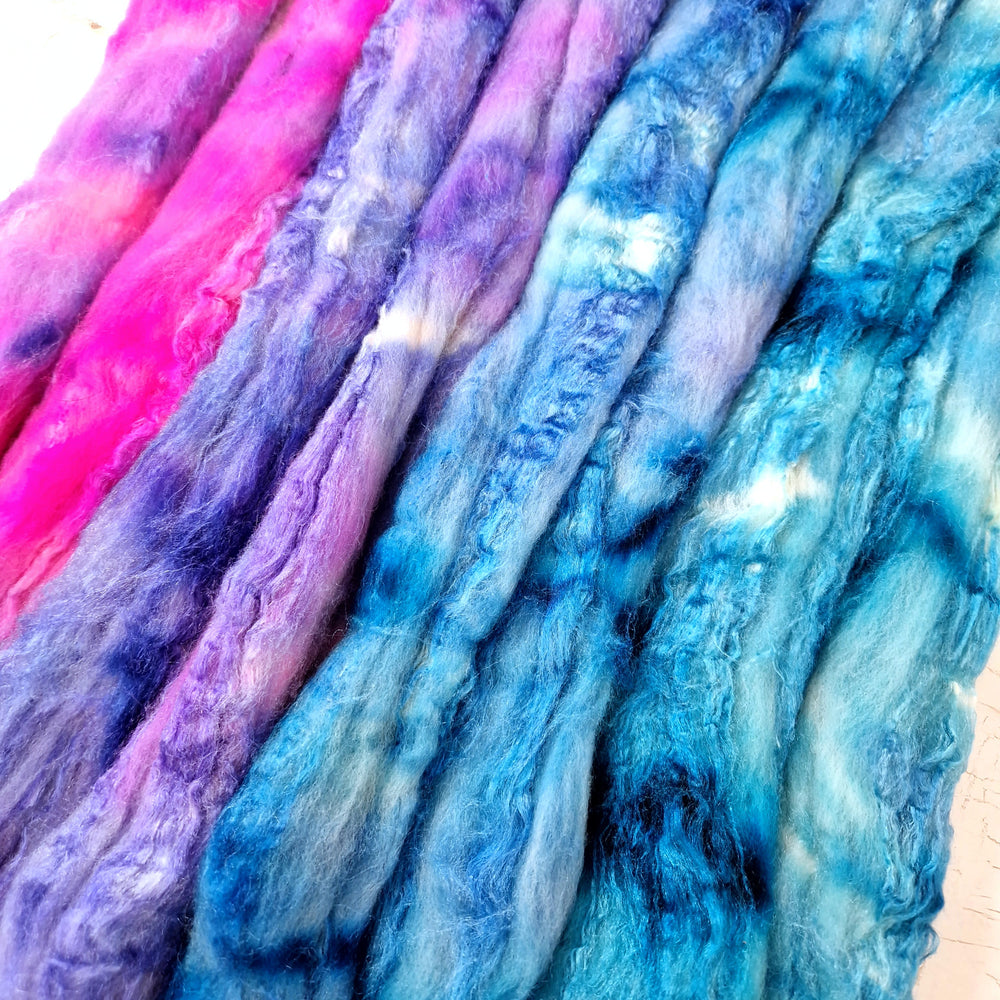 Merino & Tussah silk roving selection - 4 x 25g (4 x 0.88oz) - Set #5