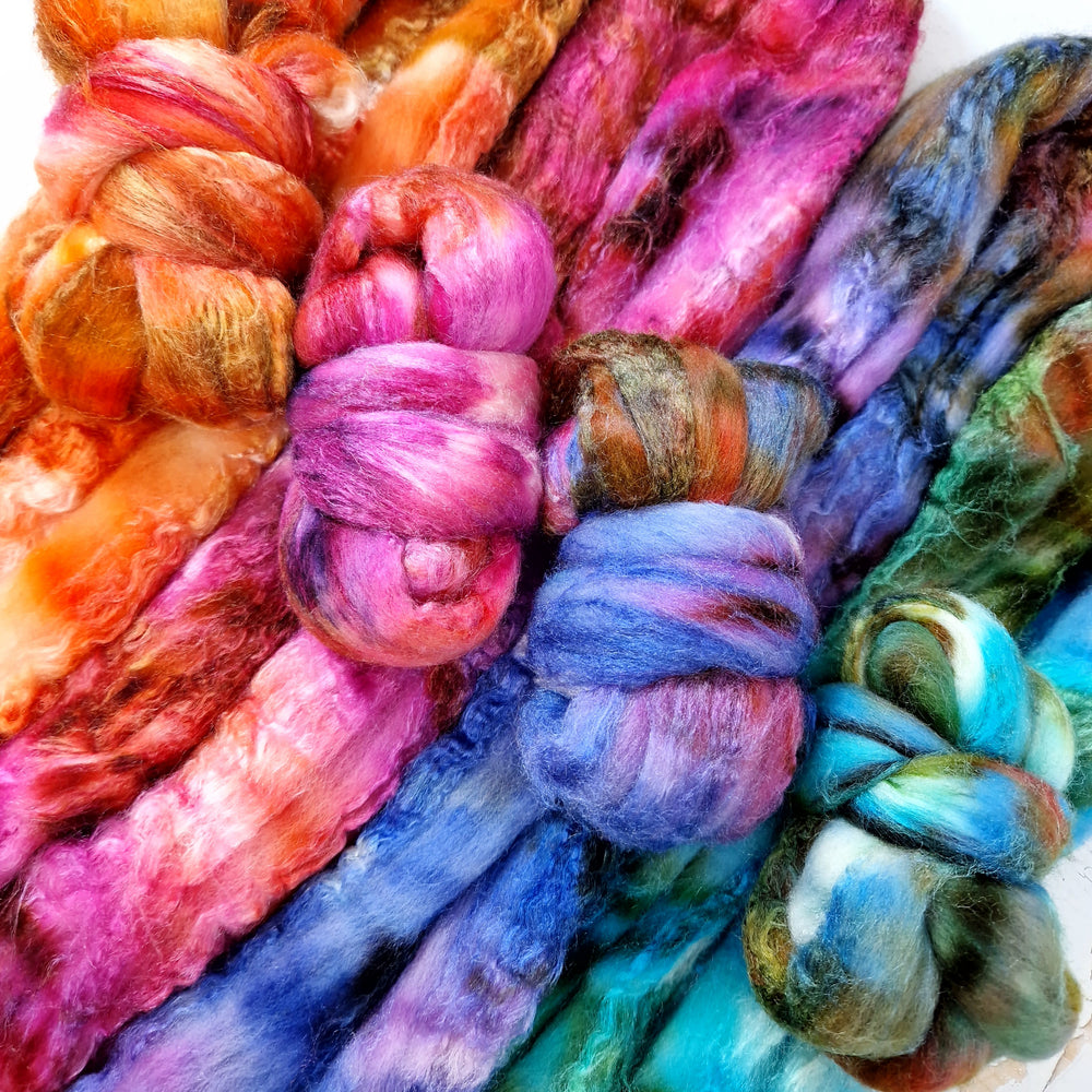 Merino & Tussah silk roving selection - 4 x 25g (4 x 0.88oz) - Set #2