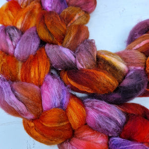 MISHAP (Dragon Kisses) - Bluefaced Leicester & tussah silk wool top combo - Hand dyed spinning wool - 100g (3.5oz)