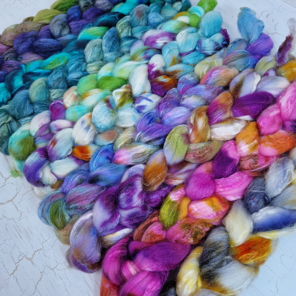 Mini Braid Leftovers Set #1 - Merino and tussah silk wool top - Hand dyed - 250g (8.8oz)