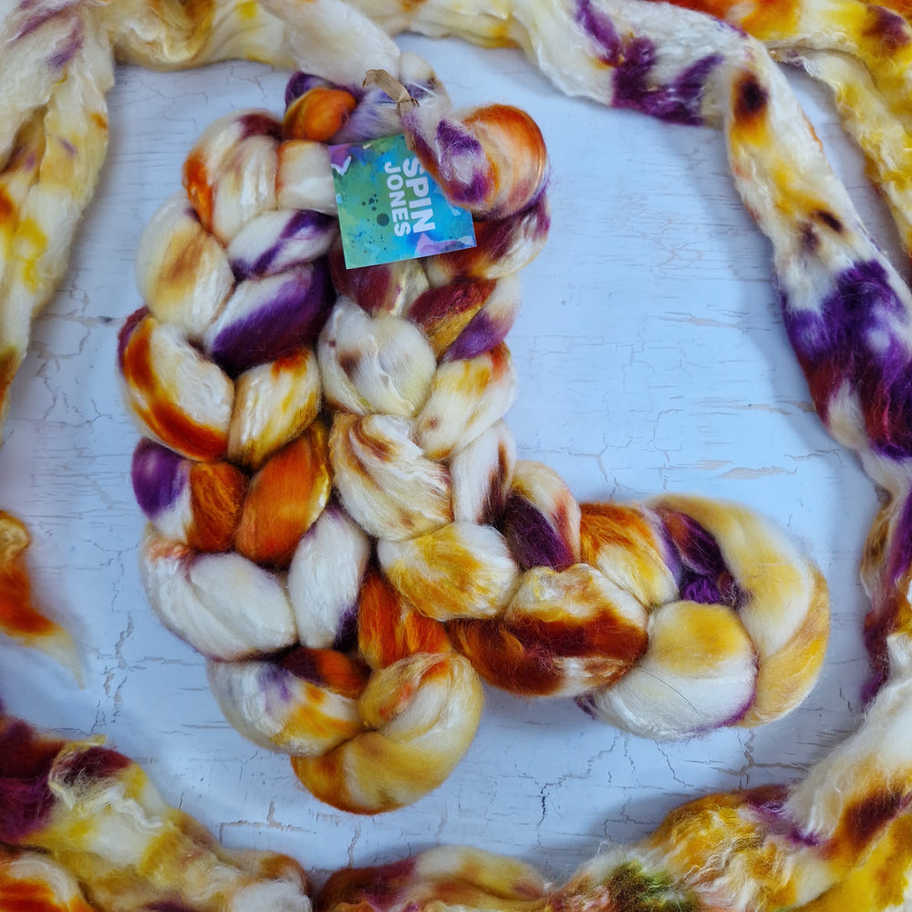 Merino and tussah silk wool top - Hand dyed - 100g (3.5oz) - VANILLA RUST