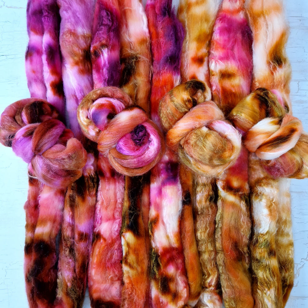 Merino & Tussah silk roving selection - 4 x 25g (4 x 0.88oz) - Set #4